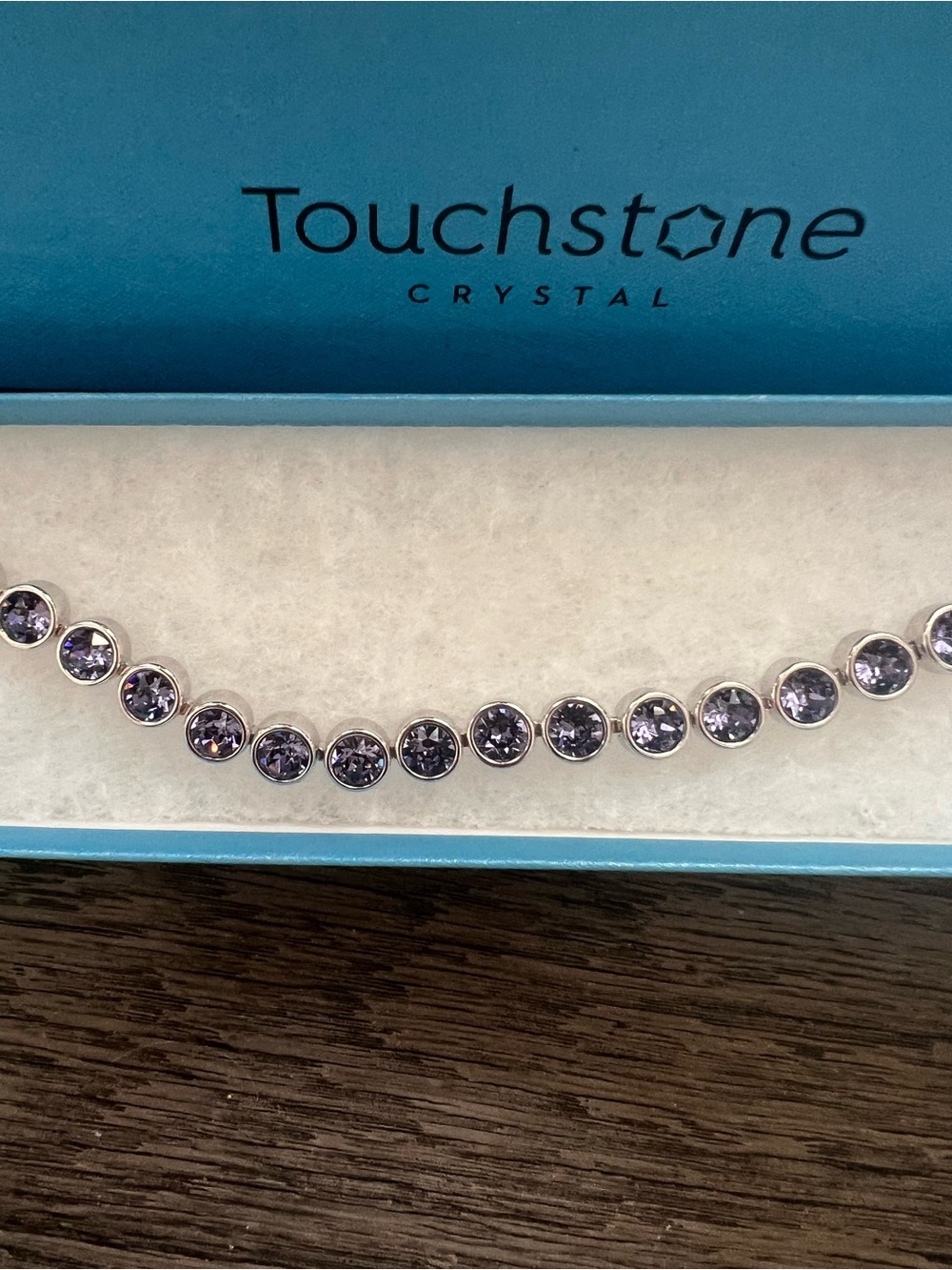 Touchstone Crystal Amethyst-Style Tennis Necklace in Silver Tone